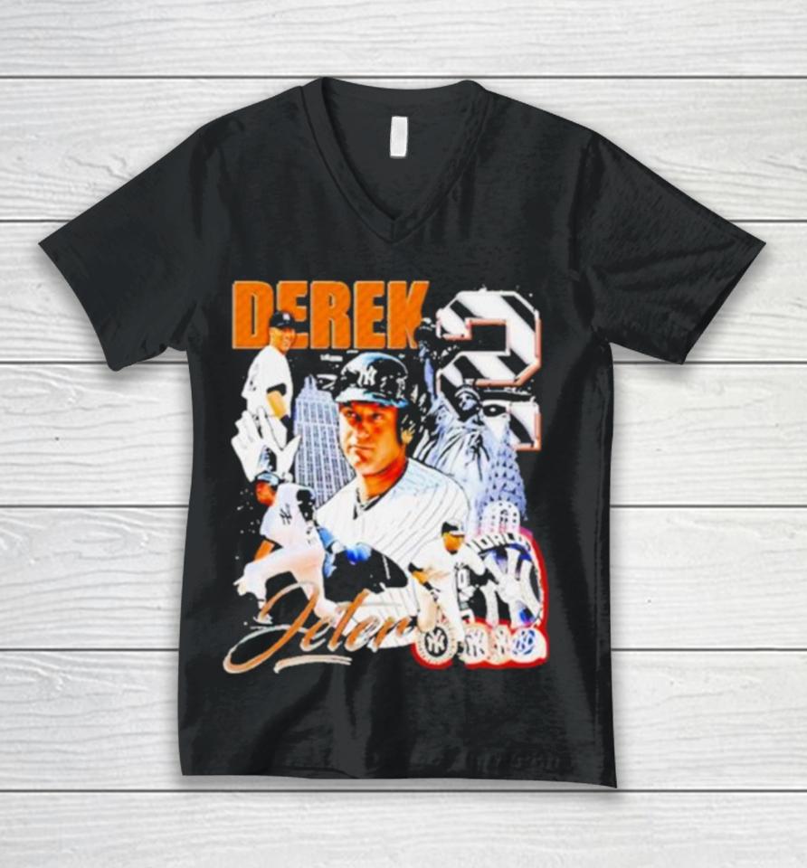 Derek Jeter New York Yankees Baseball Graphic Poster Unisex V-Neck T-Shirt