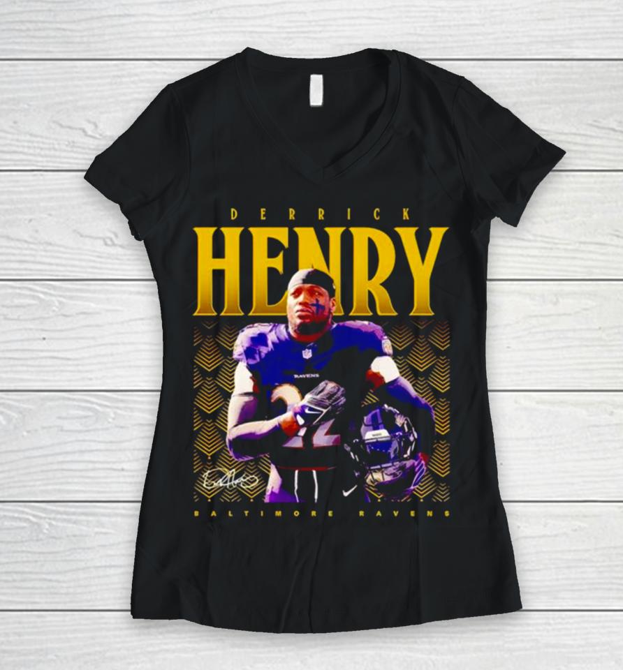 Derrick Henry Baltimore Ravens Signature Women V-Neck T-Shirt