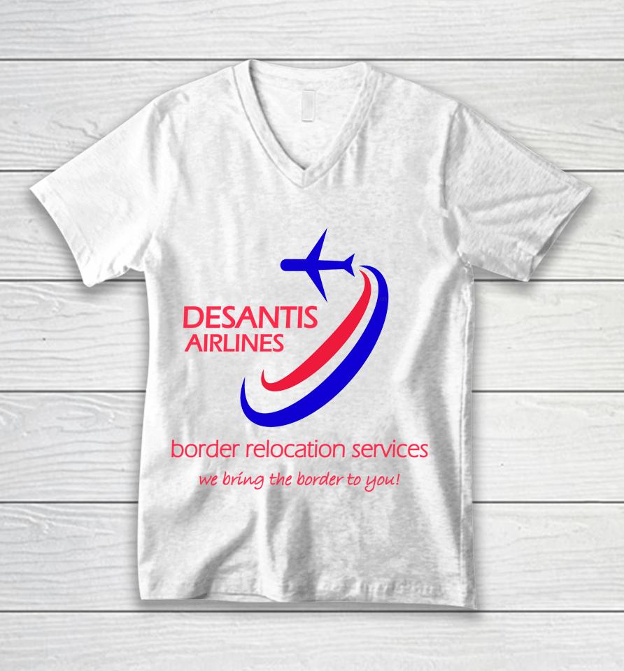 Desantis Airlines Border Relocation Services Unisex V-Neck T-Shirt
