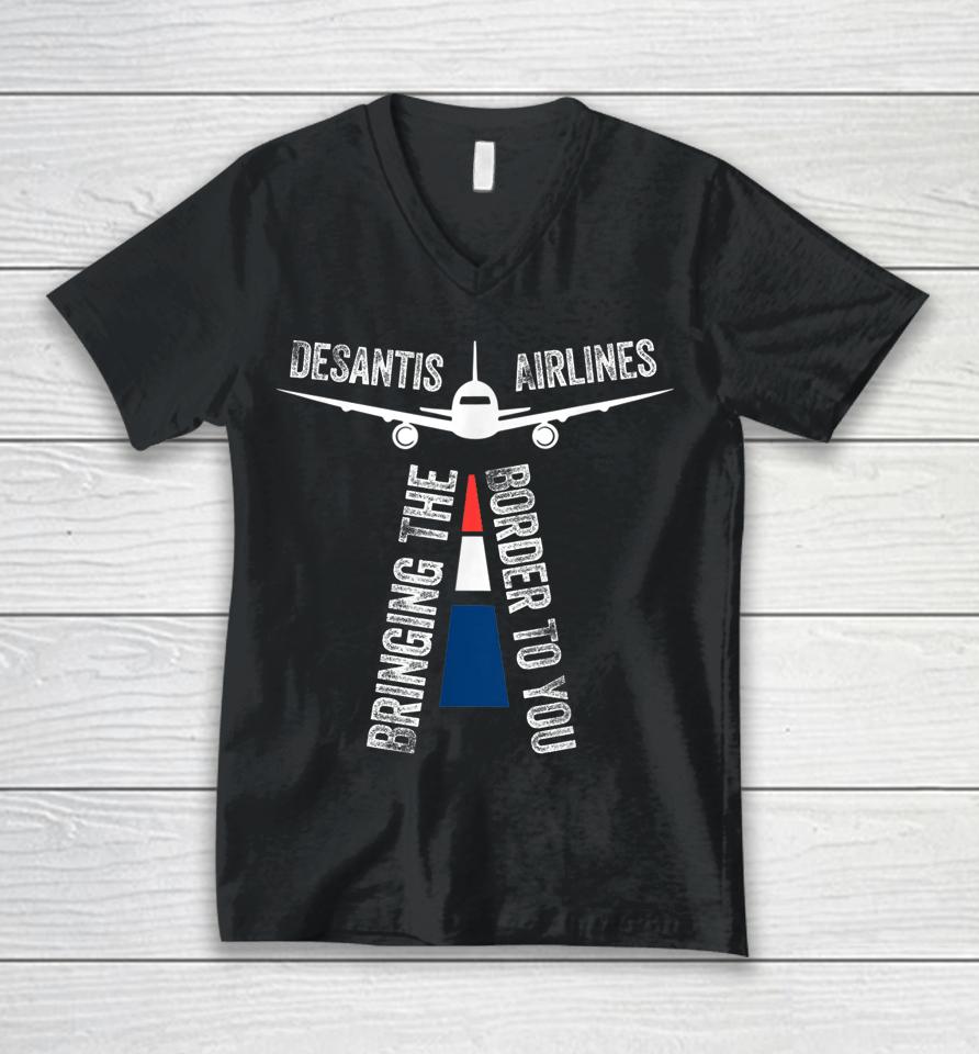Desantis Airlines Bringing The Border To You Retro Usa Flag Unisex V-Neck T-Shirt