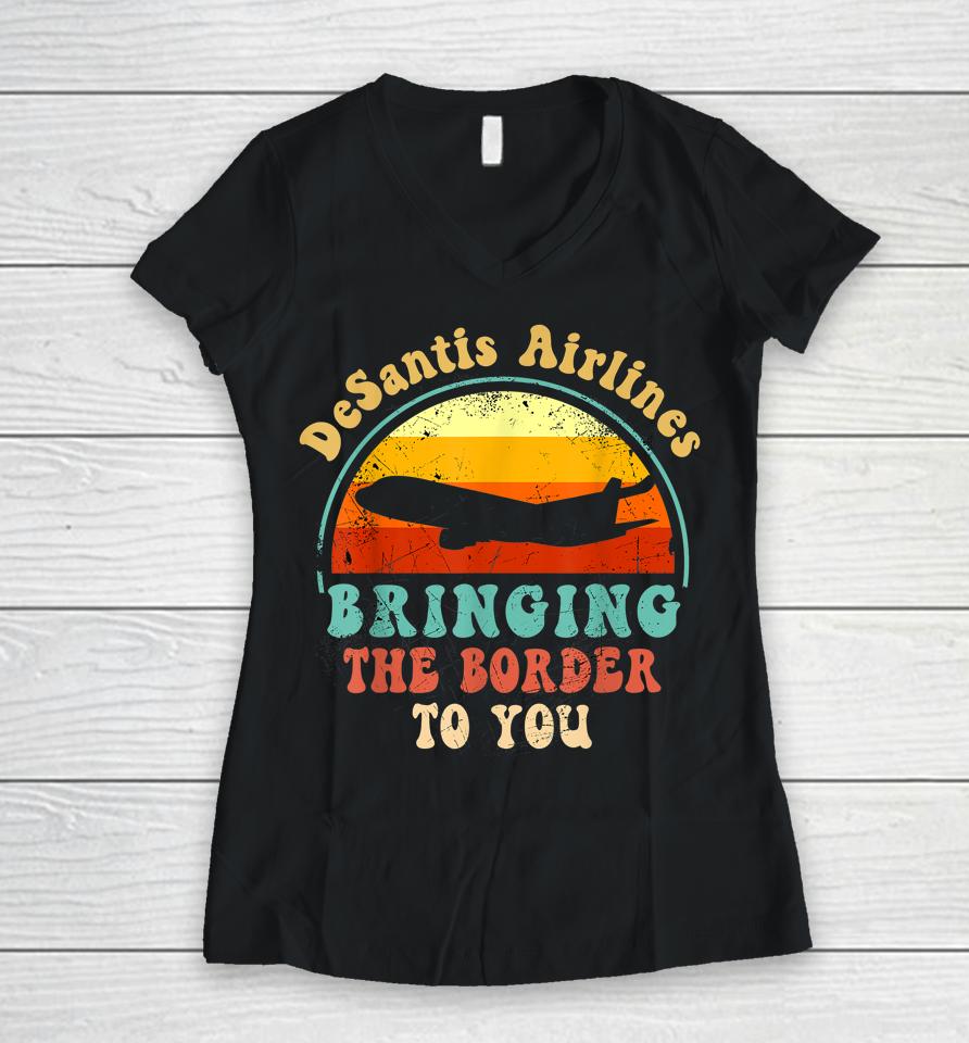 Desantis Airlines Shirt Funny Retro Vintage Desantis Airline Women V-Neck T-Shirt