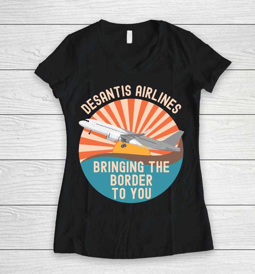 Desantis Airlines Shirt Marthas Vineyard Politics Funny Meme Women V-Neck T-Shirt