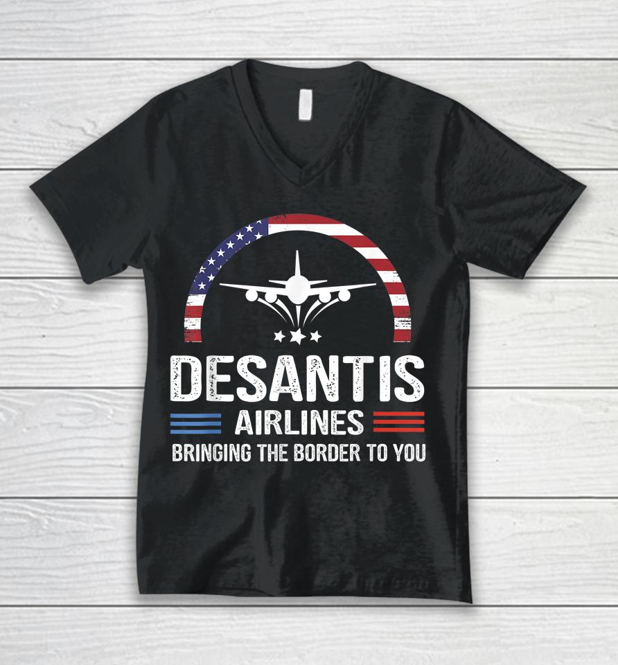 Desantis Airlines Vintage Tee Bringing The Border To You Unisex V-Neck T-Shirt