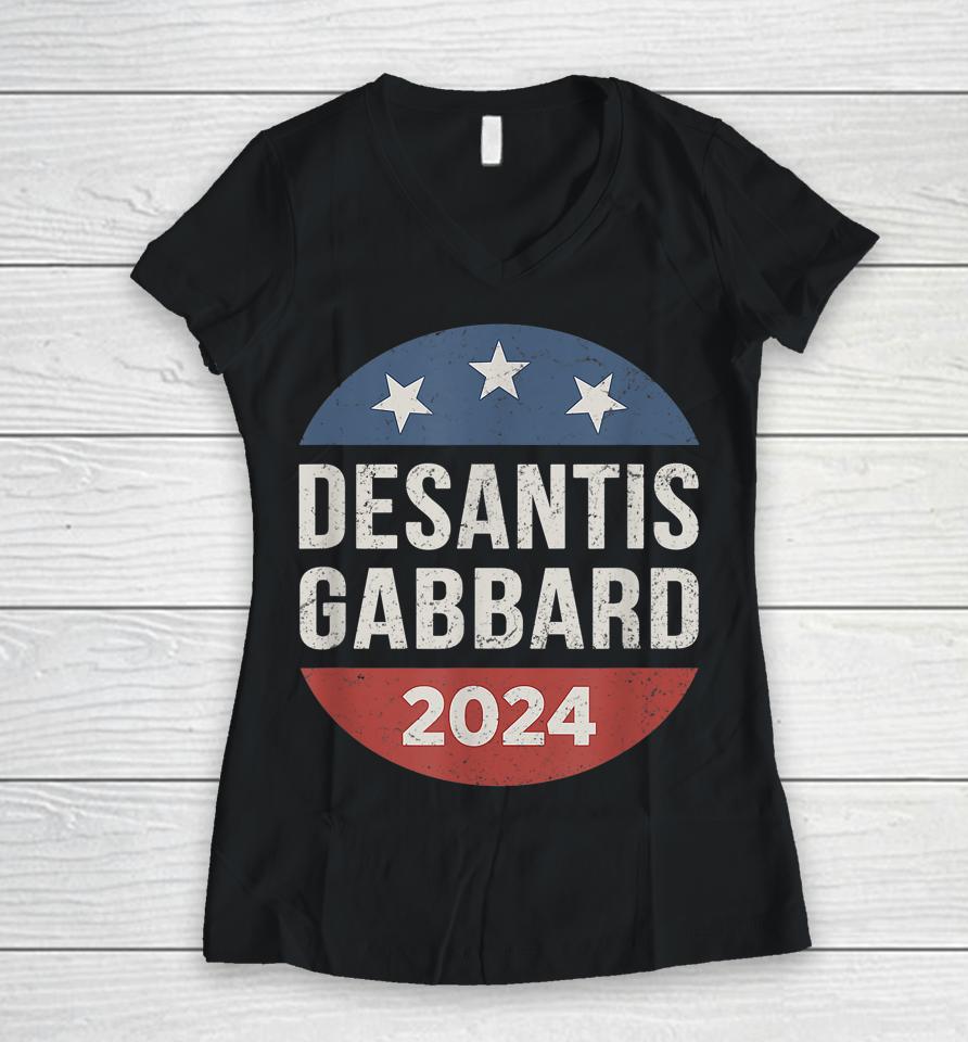 Desantis Gabbard 2024 President Election Republican Ticket Women V-Neck T-Shirt