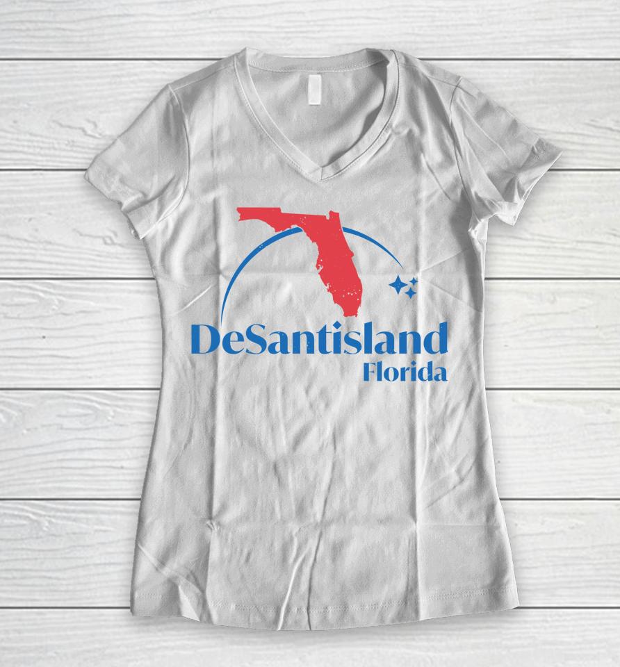 Desantisland Land Of Florida Women V-Neck T-Shirt