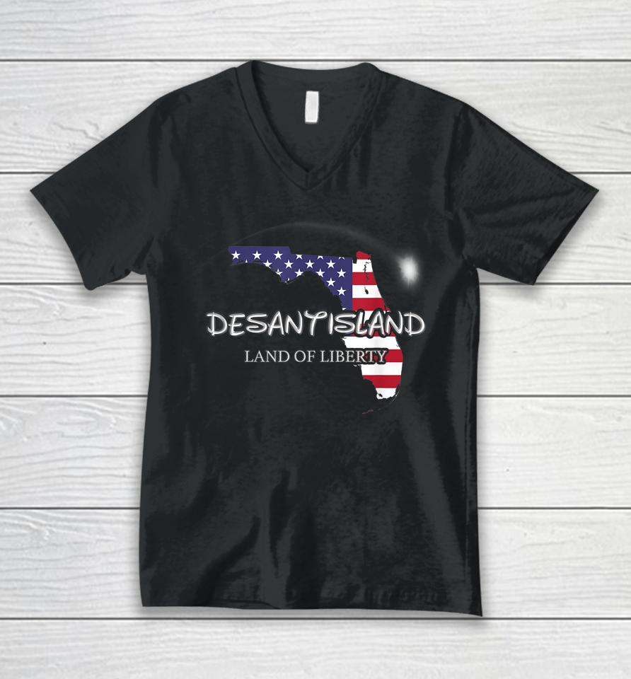 Desantisland Land State Of Liberty Florida Map Patriotic Unisex V-Neck T-Shirt