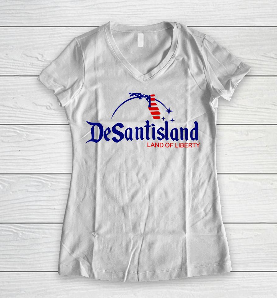 Desantisland Land State Of Liberty Florida Map Patriotic Women V-Neck T-Shirt