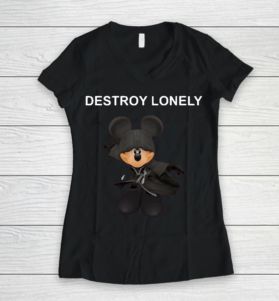 Destroy Lonely Mouse Women V-Neck T-Shirt