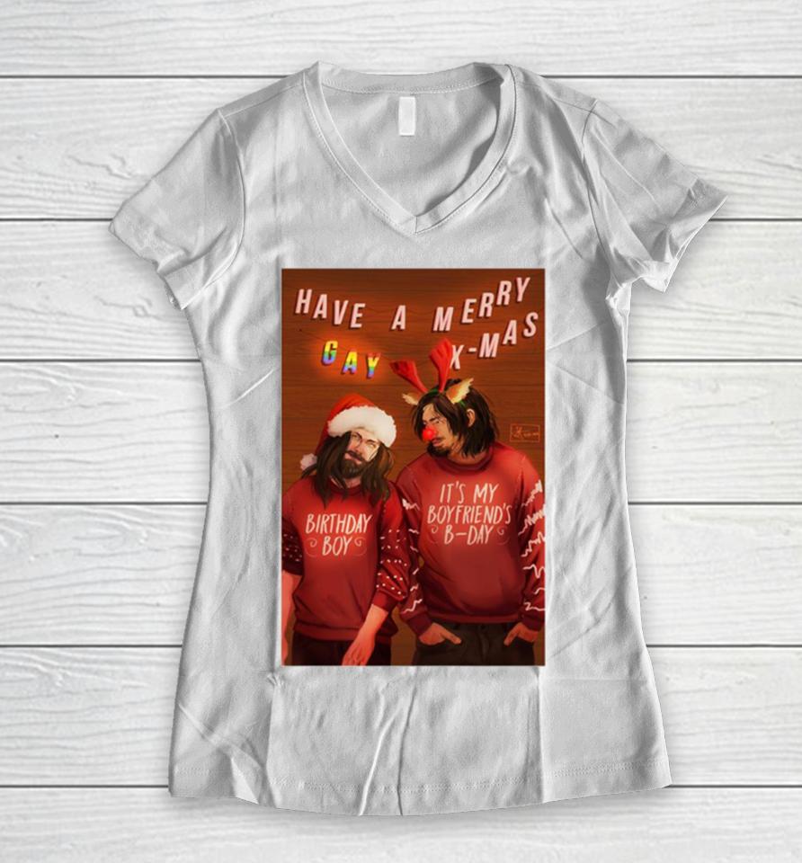 Desus Christmas Daryl &Amp; Jesus The Walking Dead Women V-Neck T-Shirt