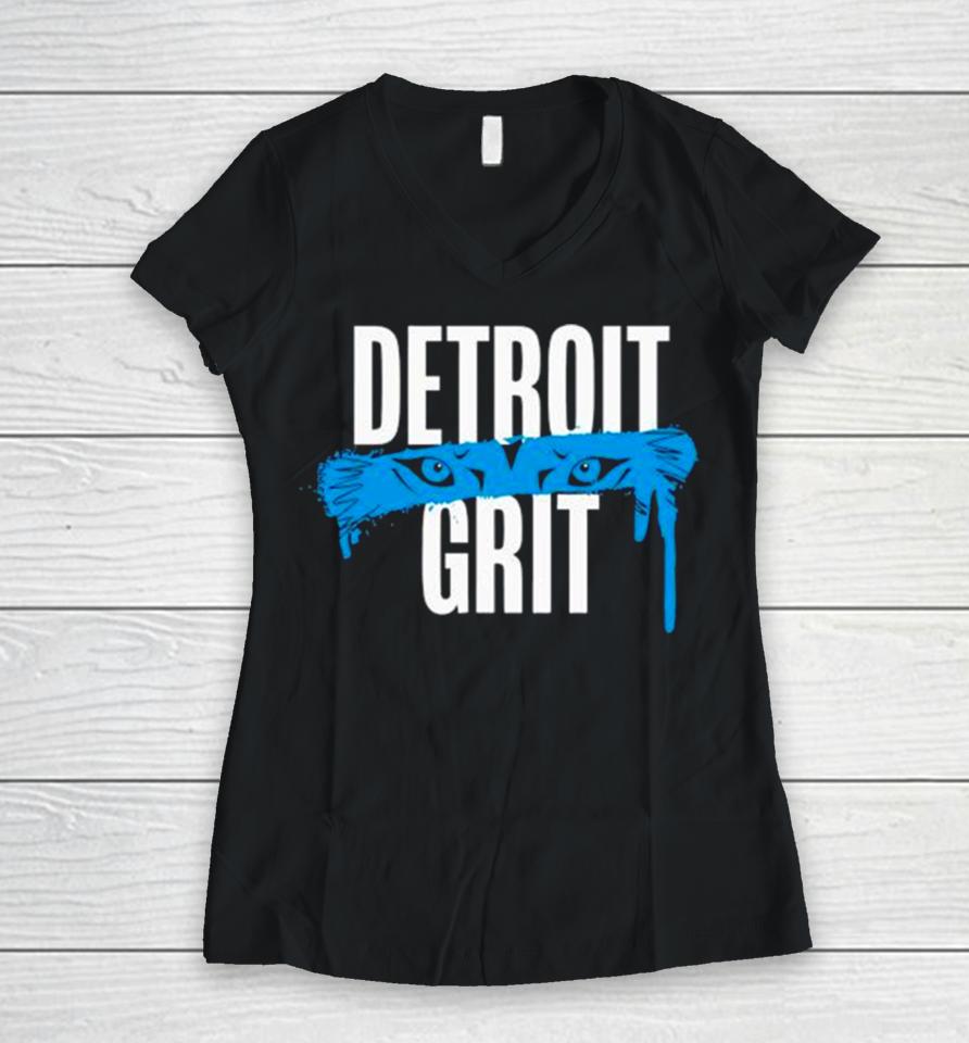 Detroit Grit Eyes Cool Lions Football Women V-Neck T-Shirt
