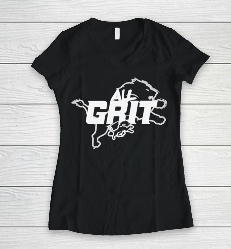 Detroit Lions All Grit Super Logo Women V-Neck T-Shirt
