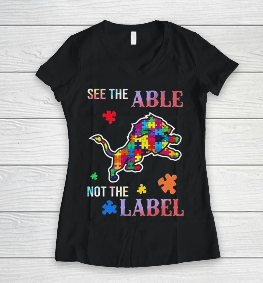 Detroit Lions Autism Awareness See The Able Not The Label Women V-Neck T-Shirt