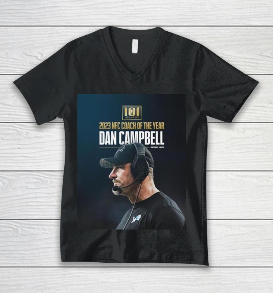 Detroit Lions Dan Campbell 101 Awards 2023 Nfc Coach Of The Year Unisex V-Neck T-Shirt
