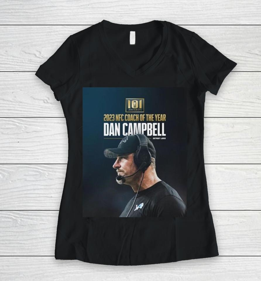 Detroit Lions Dan Campbell 101 Awards 2023 Nfc Coach Of The Year Women V-Neck T-Shirt