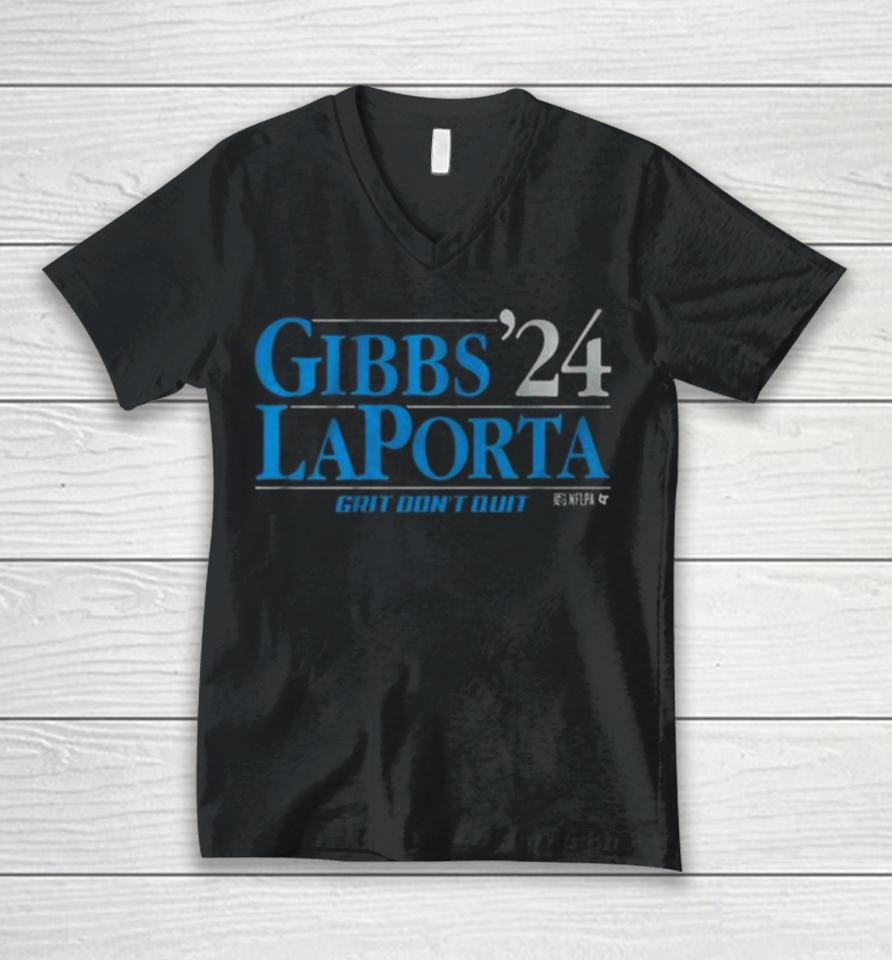 Detroit Lions Gibbs Laporta ’24 Grit Don’t Quit Unisex V-Neck T-Shirt