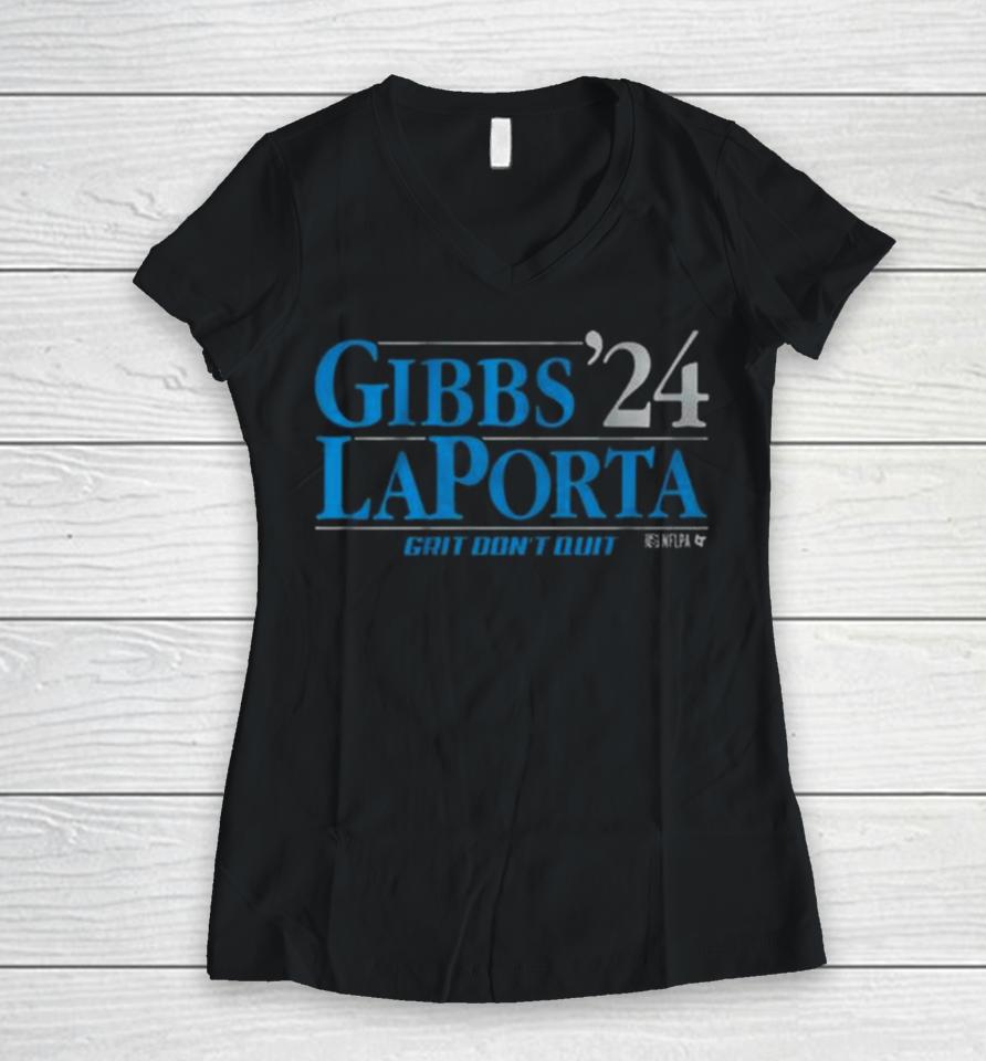 Detroit Lions Gibbs Laporta ’24 Grit Don’t Quit Women V-Neck T-Shirt