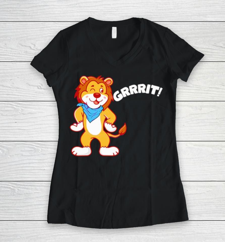 Detroit Lions Grit Mascot Cartoon Women V-Neck T-Shirt