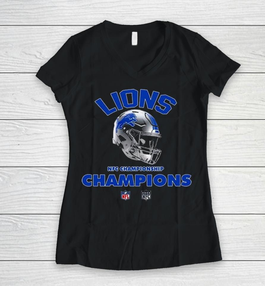 Detroit Lions Nfc Championship Season 2023 2024 Nfl Super Bowl Lvii Merchandise Helmet Winners Fan Gifts Merchandise Women V-Neck T-Shirt
