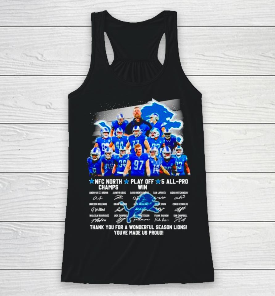 Detroit Lions Nfc North Champs Play Off Win 4 All Pro Thank You For A Wonderful Season Lions Signatures Racerback Tank