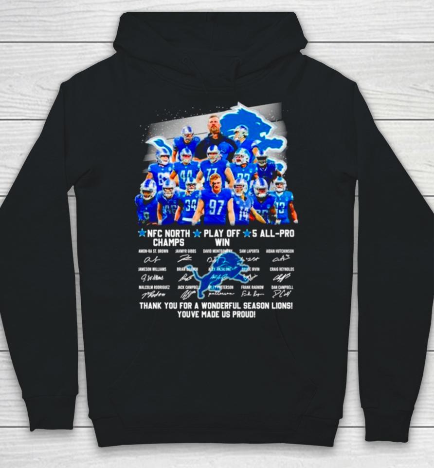 Detroit Lions Nfc North Champs Play Off Win 4 All Pro Thank You For A Wonderful Season Lions Signatures Hoodie