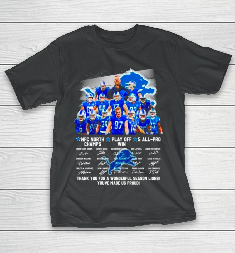 Detroit Lions Nfc North Champs Play Off Win 4 All Pro Thank You For A Wonderful Season Lions Signatures T-Shirt