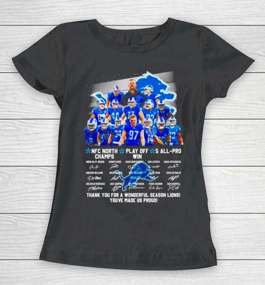 Detroit Lions Nfc North Champs Play Off Win 4 All Pro Thank You For A Wonderful Season Lions Signatures Women T-Shirt
