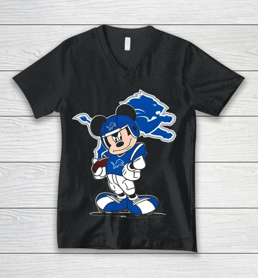 Detroit Lions Nfl Mickey Mouse Fan Unisex V-Neck T-Shirt