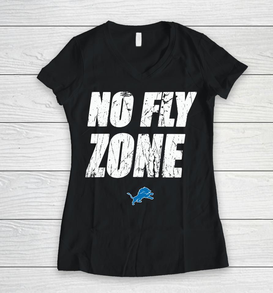 Detroit Lions No Fly Zone Women V-Neck T-Shirt