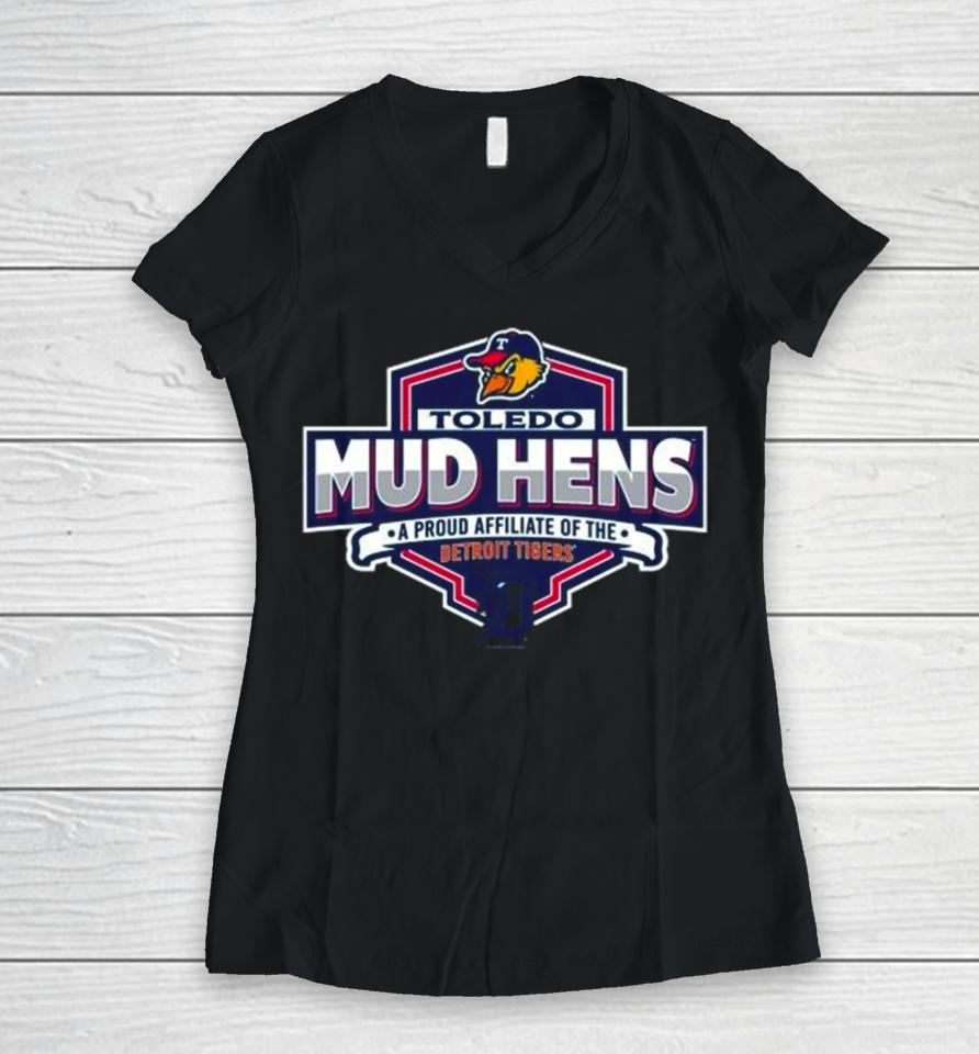 Detroit Tigers 2024 Toledo Mud Hens A Proud Affiliate Of The Women V-Neck T-Shirt