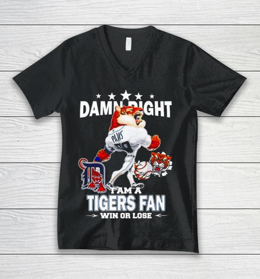 Detroit Tigers Mascot Damn Right I Am A Yankees Fan Win Or Lose 2024 Unisex V-Neck T-Shirt