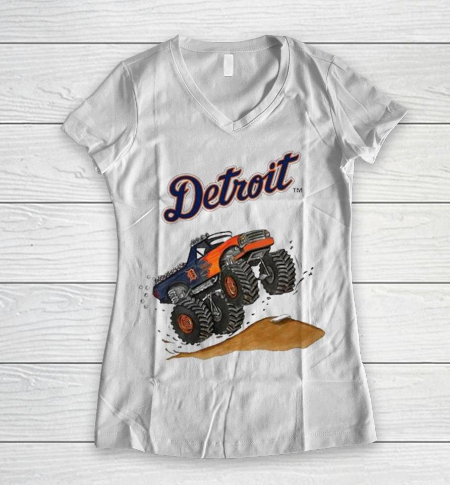 Detroit Tigers Monster Truck Mlb Women V-Neck T-Shirt