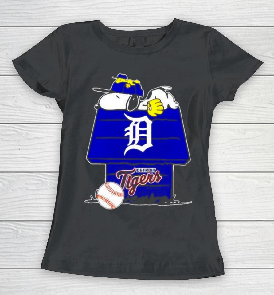 Detroit Tigers Snoopy And Woodstock The Peanuts Baseball Women T-Shirt