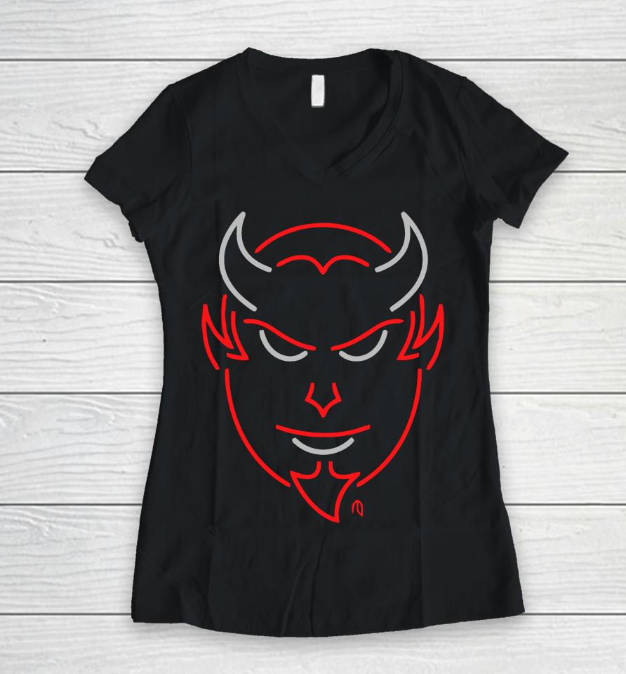 Devil Face Neon Women V-Neck T-Shirt