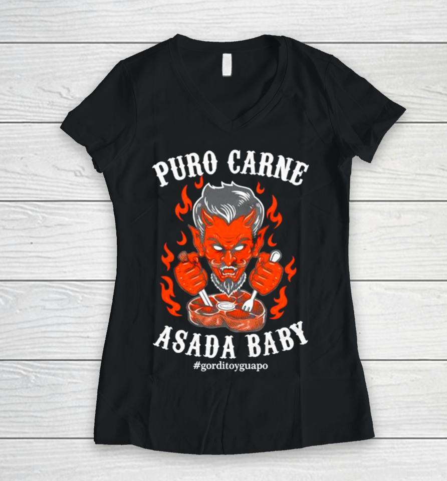 Devil Puro Carne Asada Baby Women V-Neck T-Shirt
