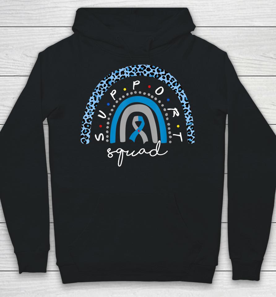 Diabetes Awareness Rainbow Leopard Support Squad Blue Ribbon Hoodie