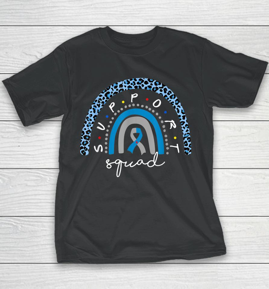 Diabetes Awareness Rainbow Leopard Support Squad Blue Ribbon Youth T-Shirt