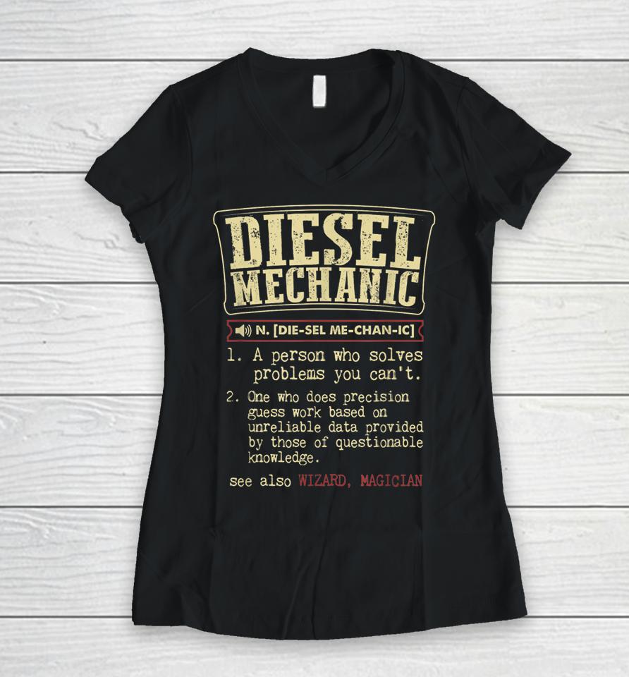 Diesel Mechanic Definition Funny Vintage Women V-Neck T-Shirt