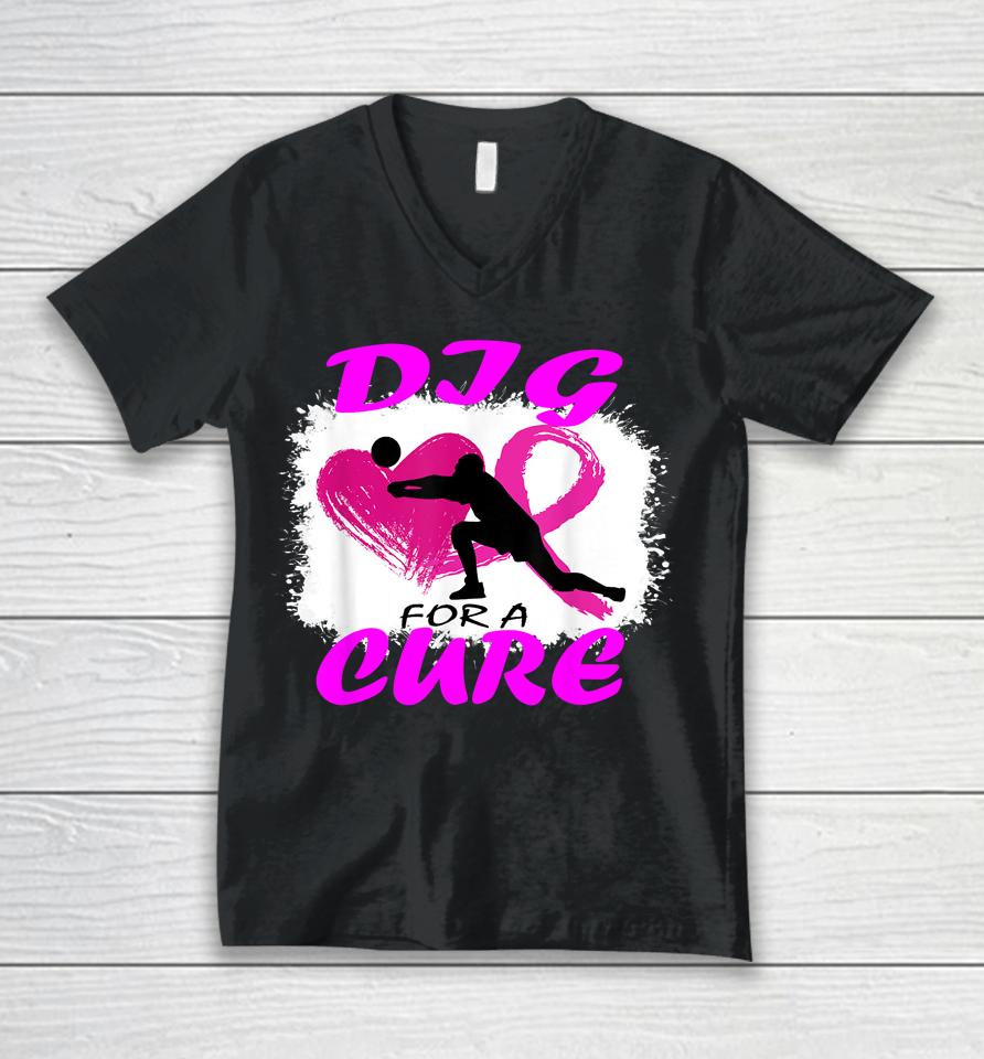 Dig For A Cure Breast Cancer Awareness Volleyball Pink Out Unisex V-Neck T-Shirt