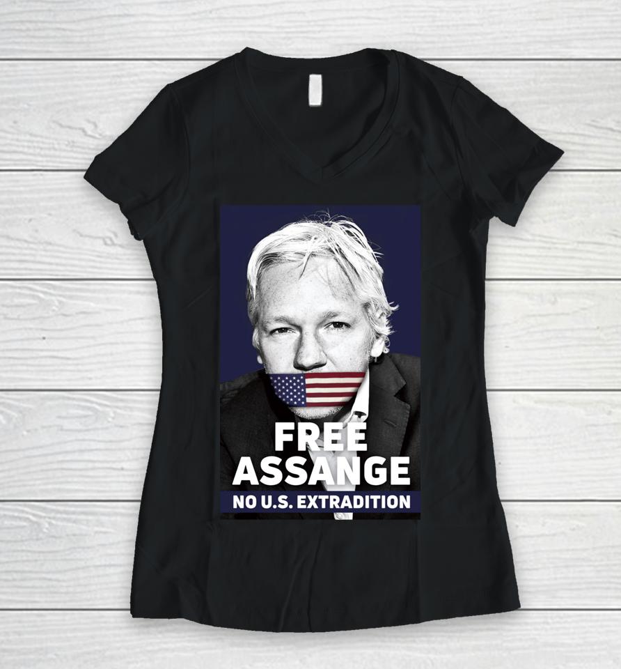 Dimitar Apasiev Free Assange No Us Extradition Women V-Neck T-Shirt