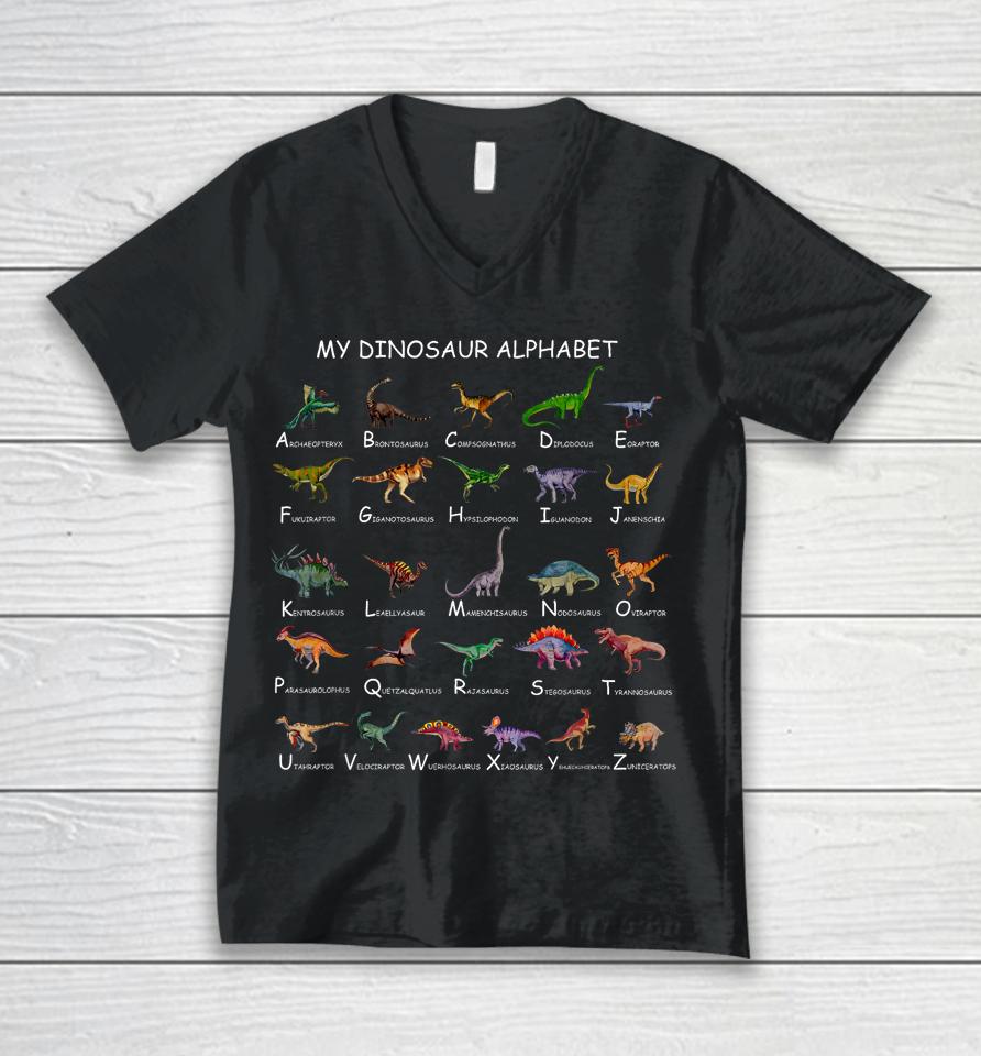 Dinosaur Alphabet Dino Abc For Kids Boys Men Women Dinosaur Unisex V-Neck T-Shirt