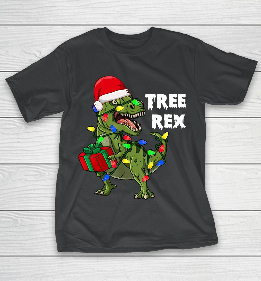 Dinosaur Christmas Tree Rex Santa Hat Dinosaur T-Shirt