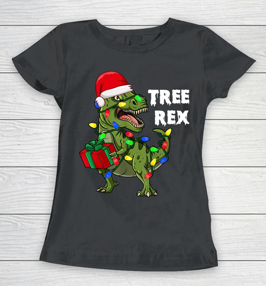 Dinosaur Christmas Tree Rex Santa Hat Dinosaur Women T-Shirt