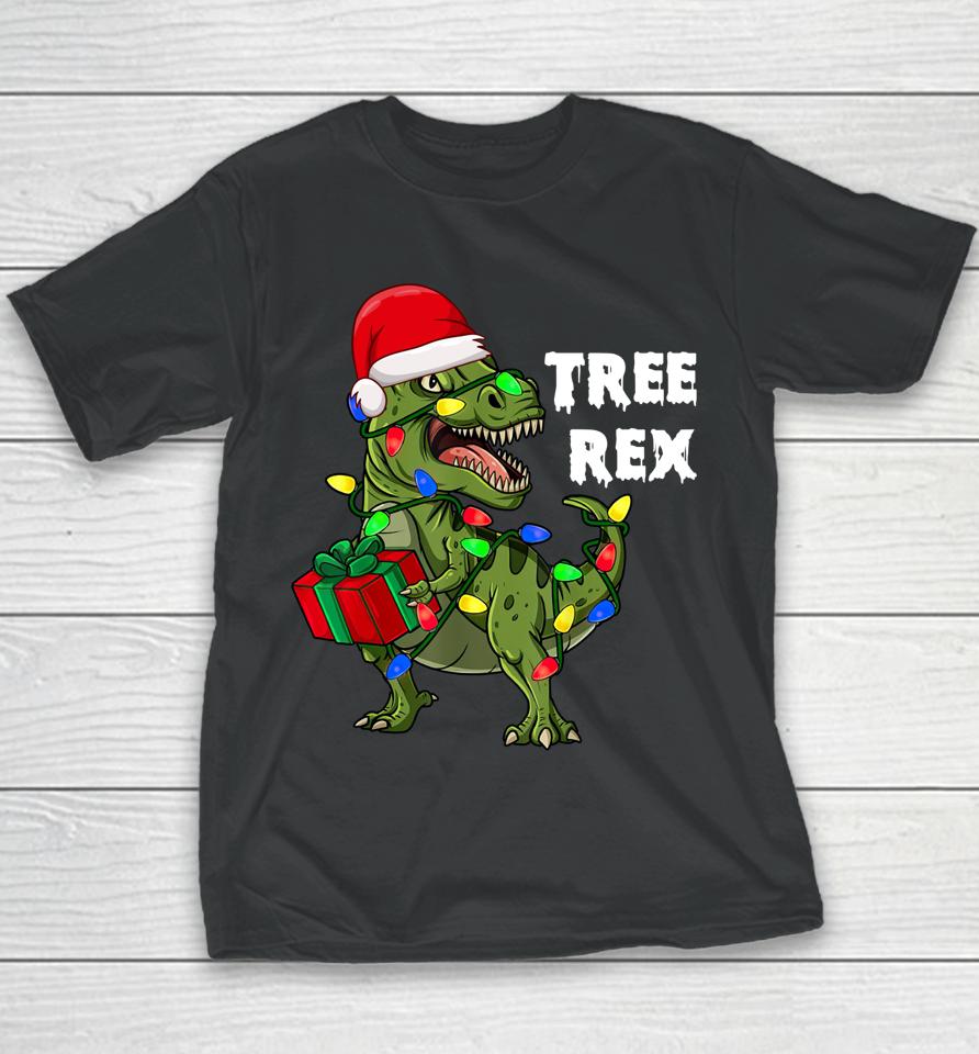 Dinosaur Christmas Tree Rex Santa Hat Dinosaur Youth T-Shirt