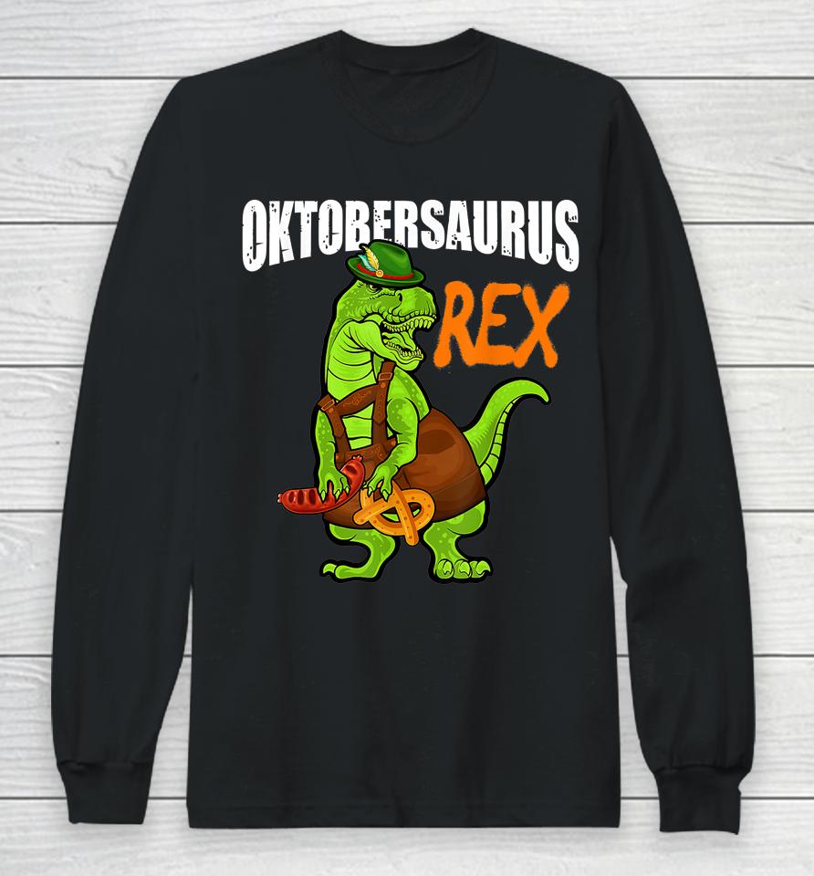 Dinosaur Lederhosen Oktoberfest Costume Cool Bavarian T-Rex Long Sleeve T-Shirt