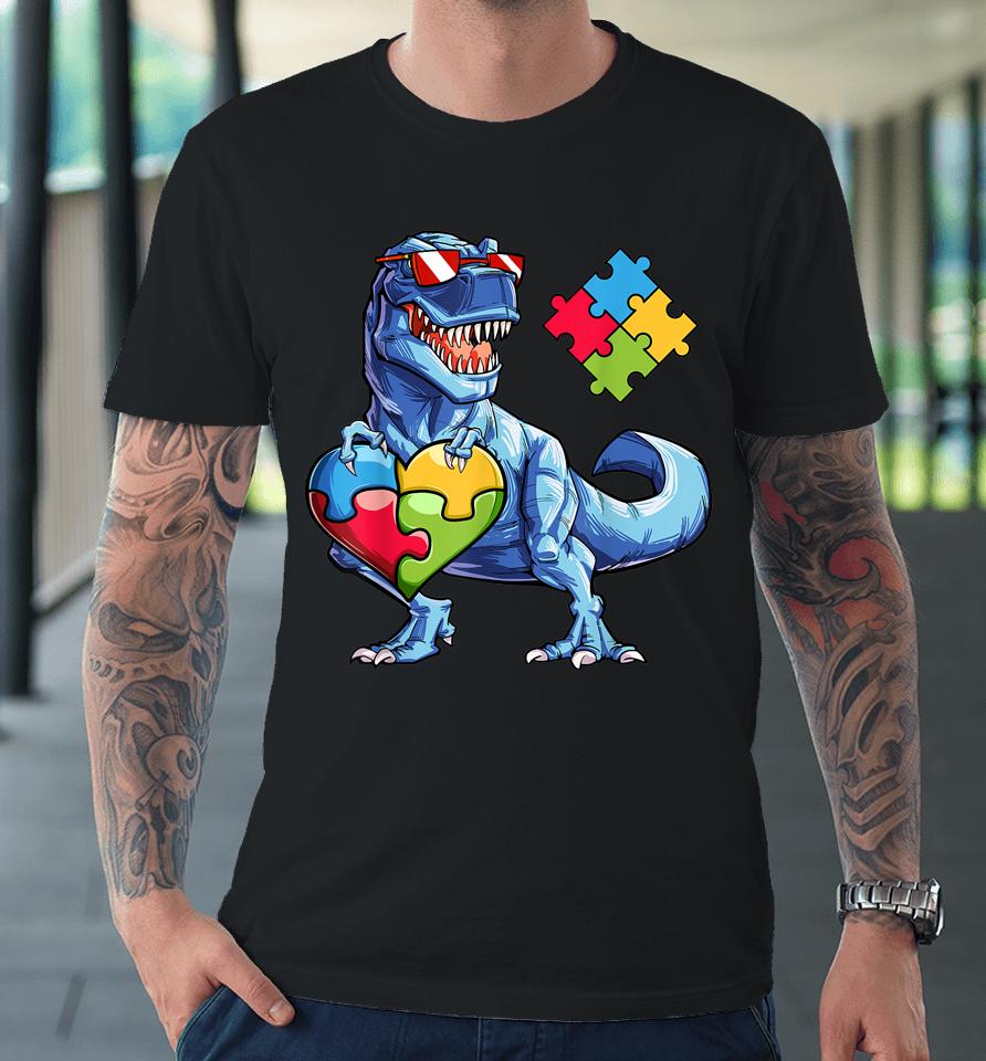 Dinosaur Puzzle Piece Boys Autism Awareness Premium T-Shirt