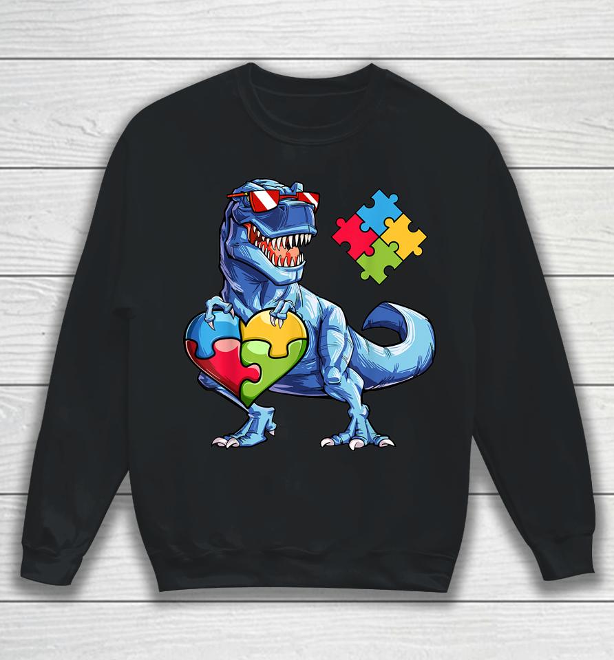 Dinosaur Puzzle Piece Boys Autism Awareness Sweatshirt
