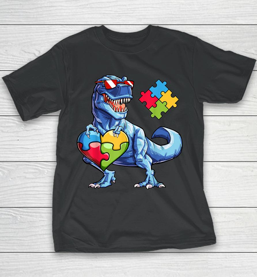 Dinosaur Puzzle Piece Boys Autism Awareness Youth T-Shirt
