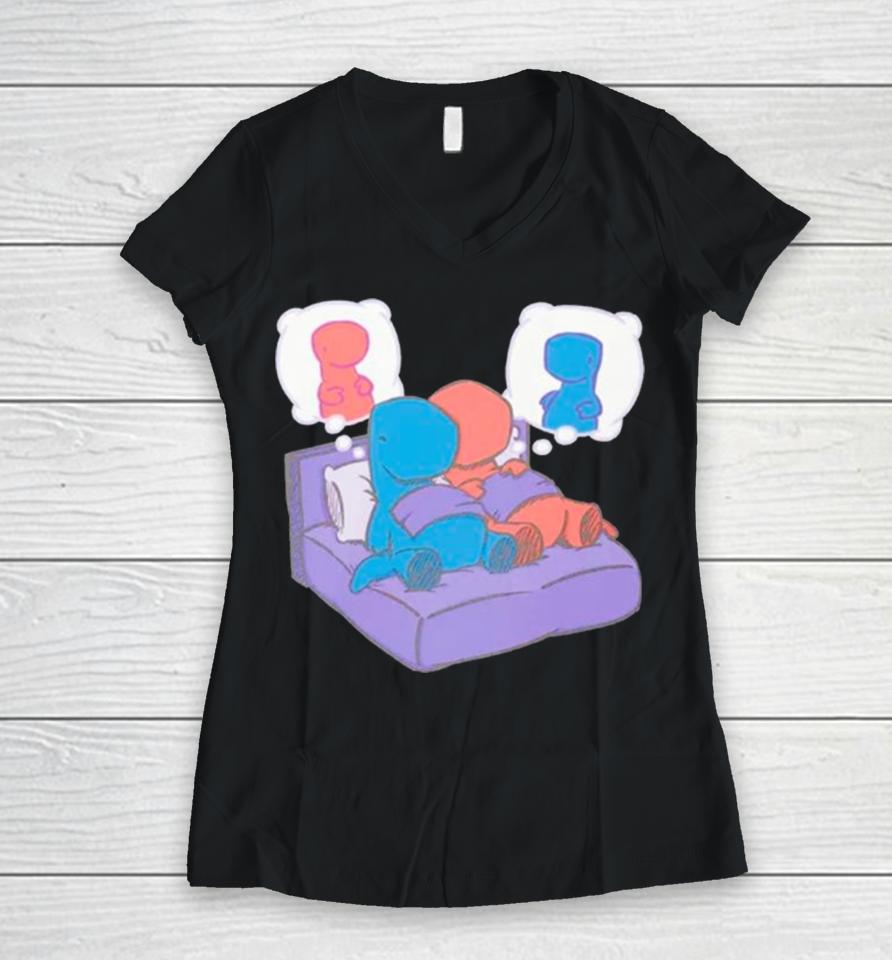 Dinosaur Sweet Dreams Women V-Neck T-Shirt