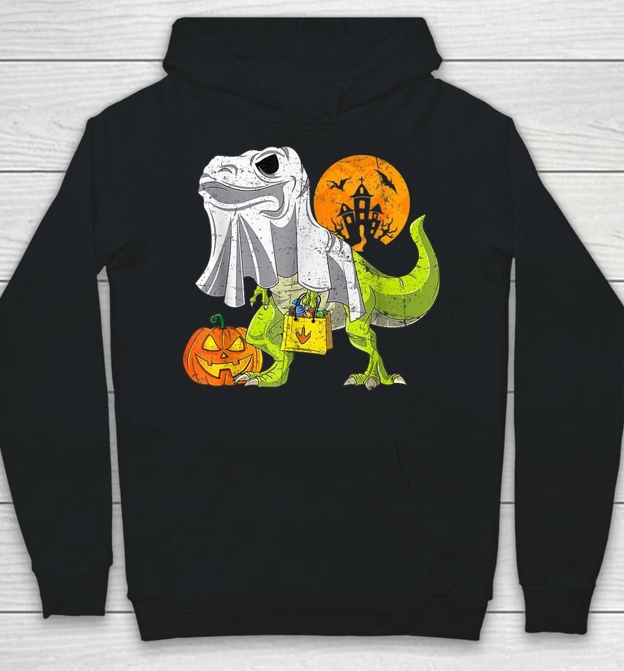 Dinosaur T Rex Skeleton Pumpkin With Moon Halloween Hoodie