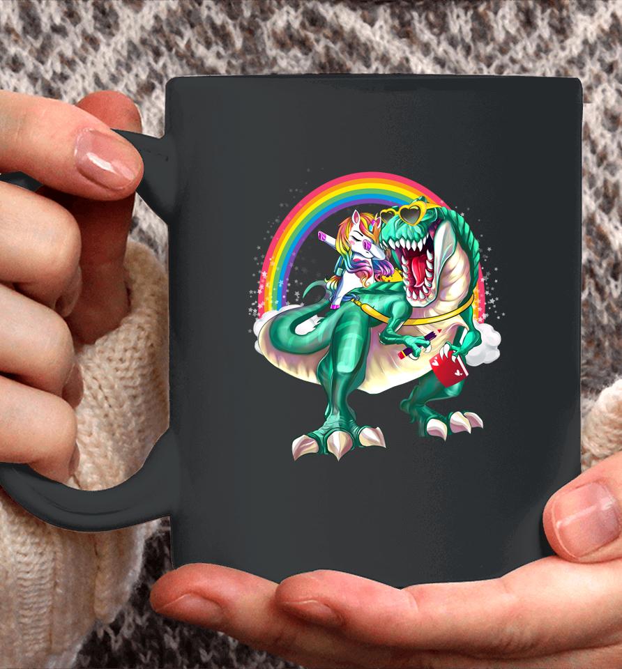 Dinosaur T Rex Unicorn Rainbow Back To School Coffee Mug